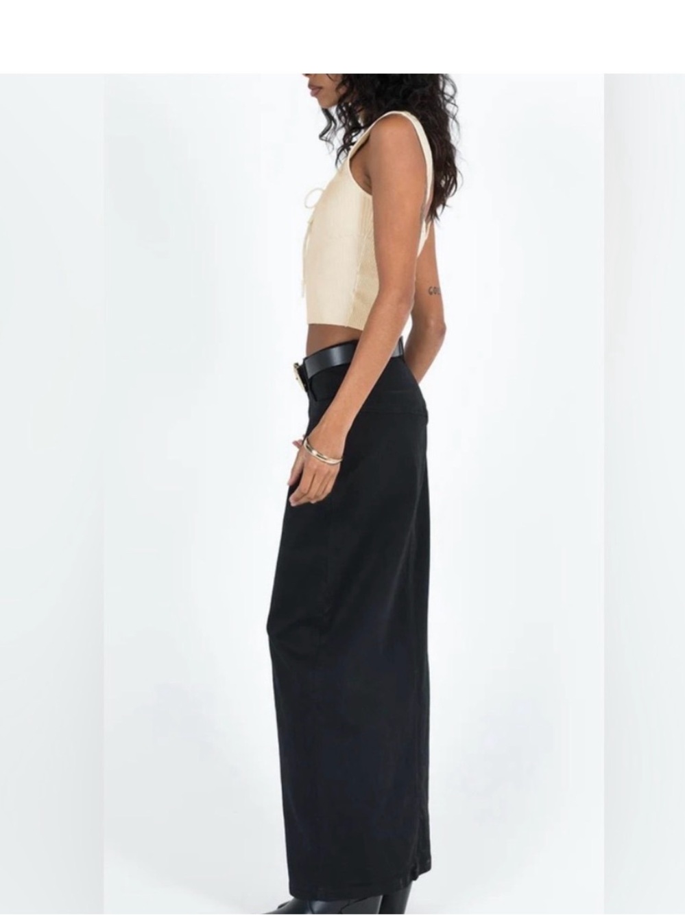 NWT • PRINCESS POLLY • Black Front Slit Denim Maxi Skirt • NEW WITH TAGS - Picture 2 of 10
